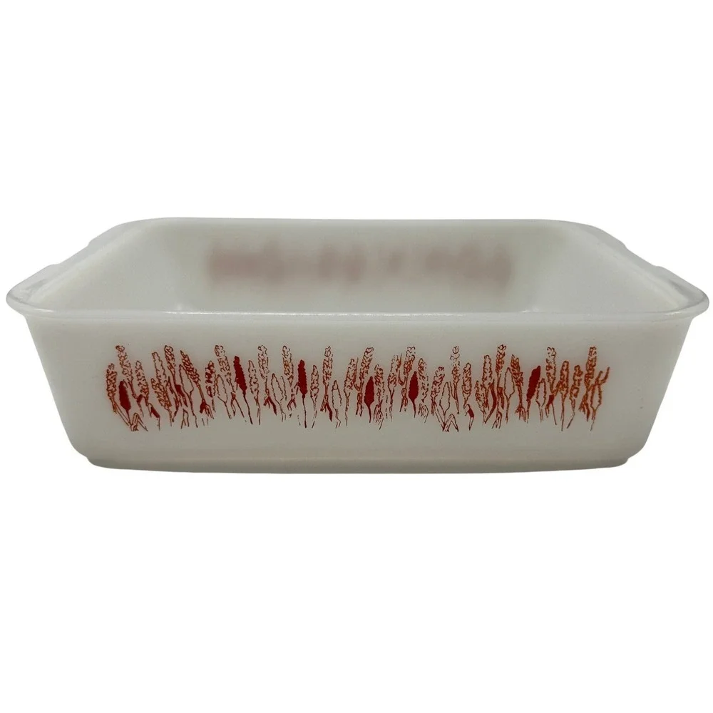 Vintage Proctor Silex Autumn Harvest Wheat Milk Glass Dish 10x8 White